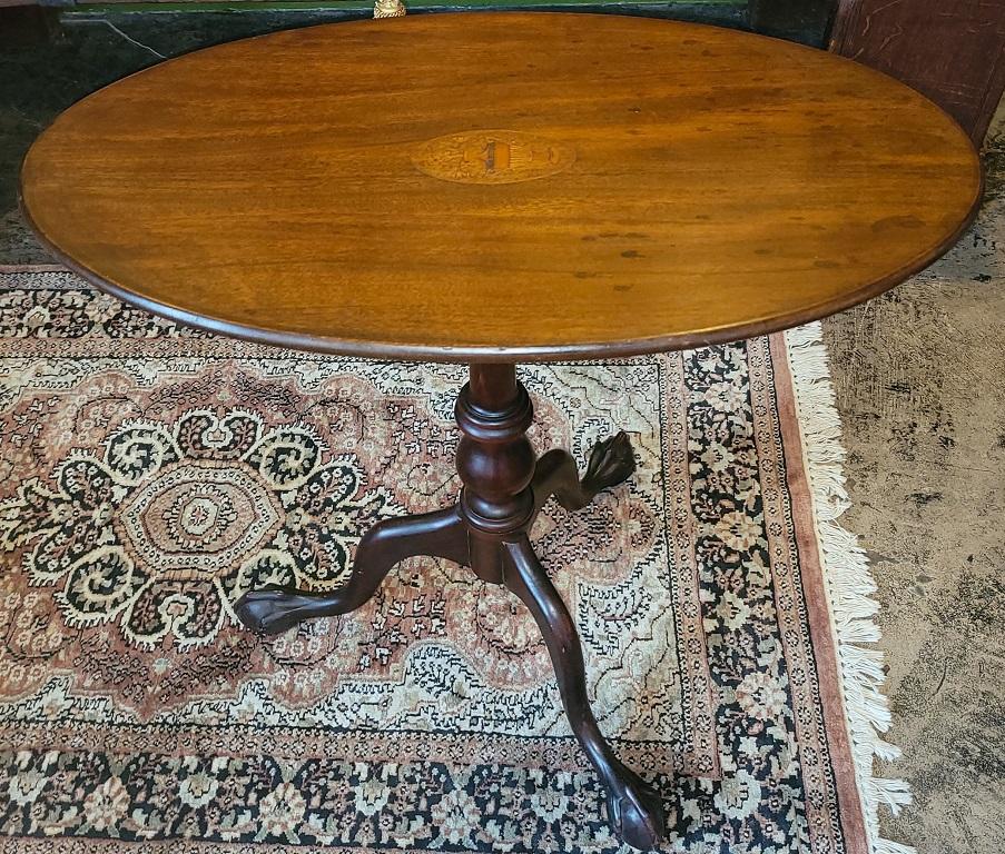 Early 20C English Oval Tilt Top Ball and Claw Side Table In Good Condition In Dallas, TX