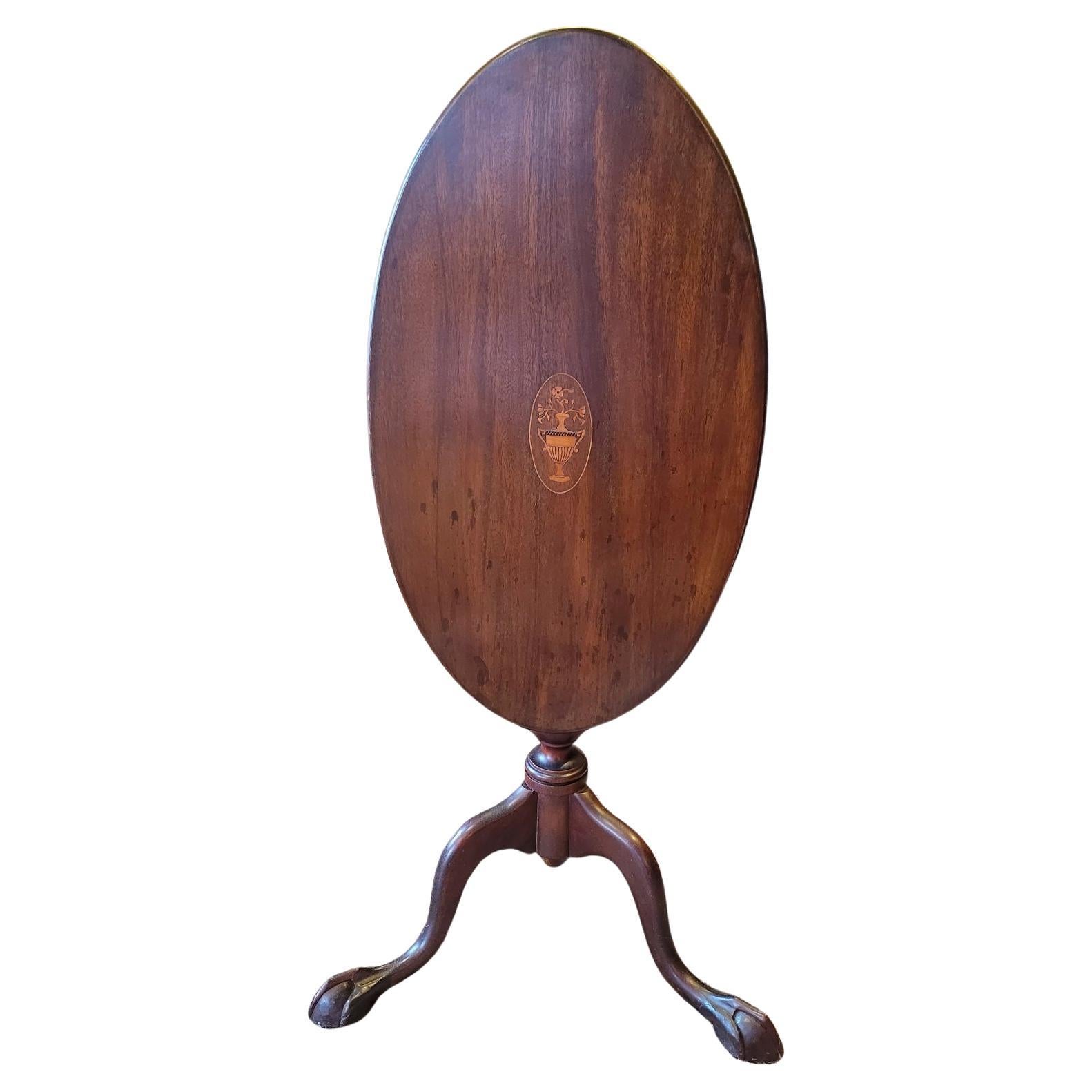 Early 20C English Oval Tilt Top Ball and Claw Side Table