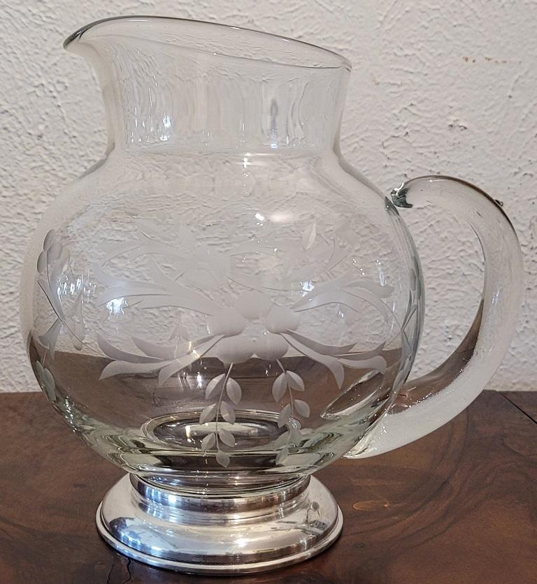 Early 20C Etched Crystal Jug with Sterling Silver Base by Arthur A Everts For Sale 3