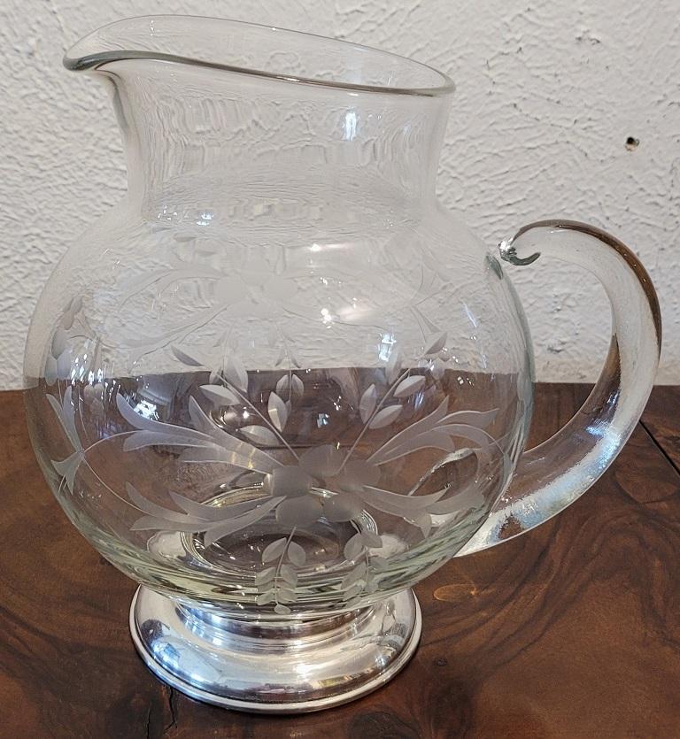 Early 20C Etched Crystal Jug with Sterling Silver Base by Arthur A Everts For Sale 4