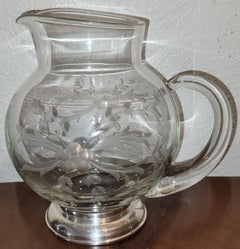 Early 20C Etched Crystal Jug with Sterling Silver Base by Arthur A Everts