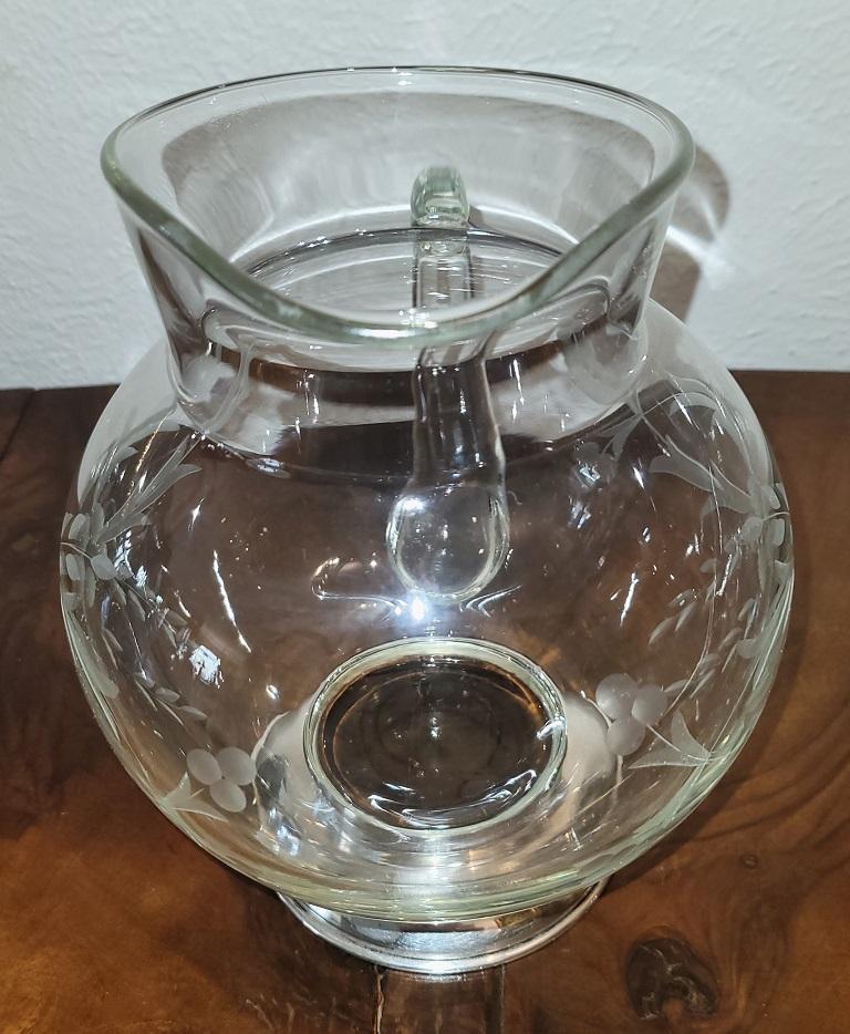 20th Century Early 20C Etched Crystal Jug with Sterling Silver Base by Arthur A Everts For Sale