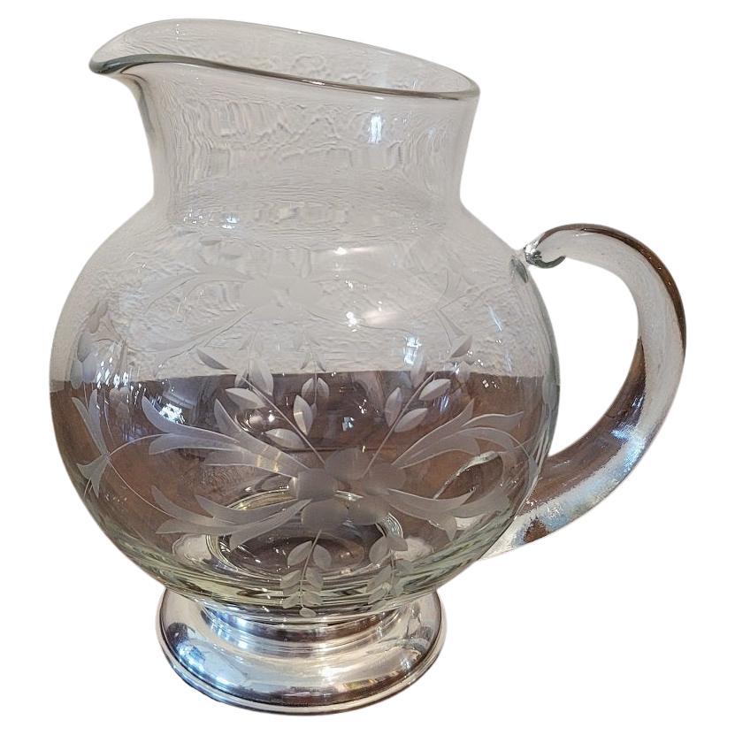 Early 20C Etched Crystal Jug with Sterling Silver Base by Arthur A Everts For Sale