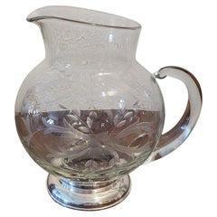 Early 20C Etched Crystal Jug with Sterling Silver Base by Arthur A Everts