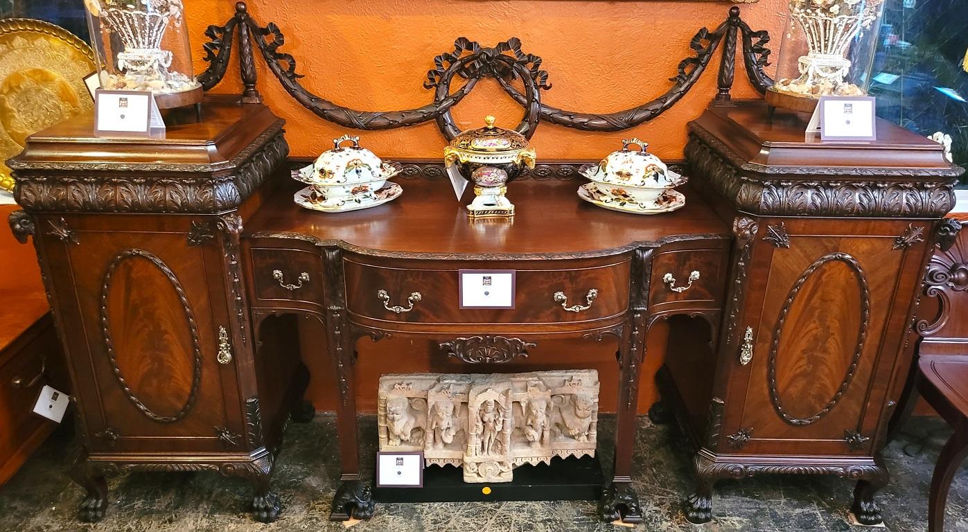 Early 20C Exceptional Chippendale Irish Georgian Style Sideboard by S Hille For Sale 11