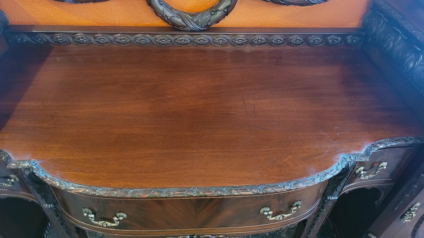 Early 20C Exceptional Chippendale Irish Georgian Style Sideboard by S Hille For Sale 1