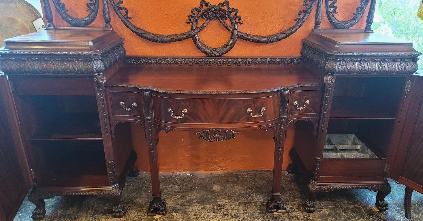 Early 20C Exceptional Chippendale Irish Georgian Style Sideboard by S Hille For Sale 2