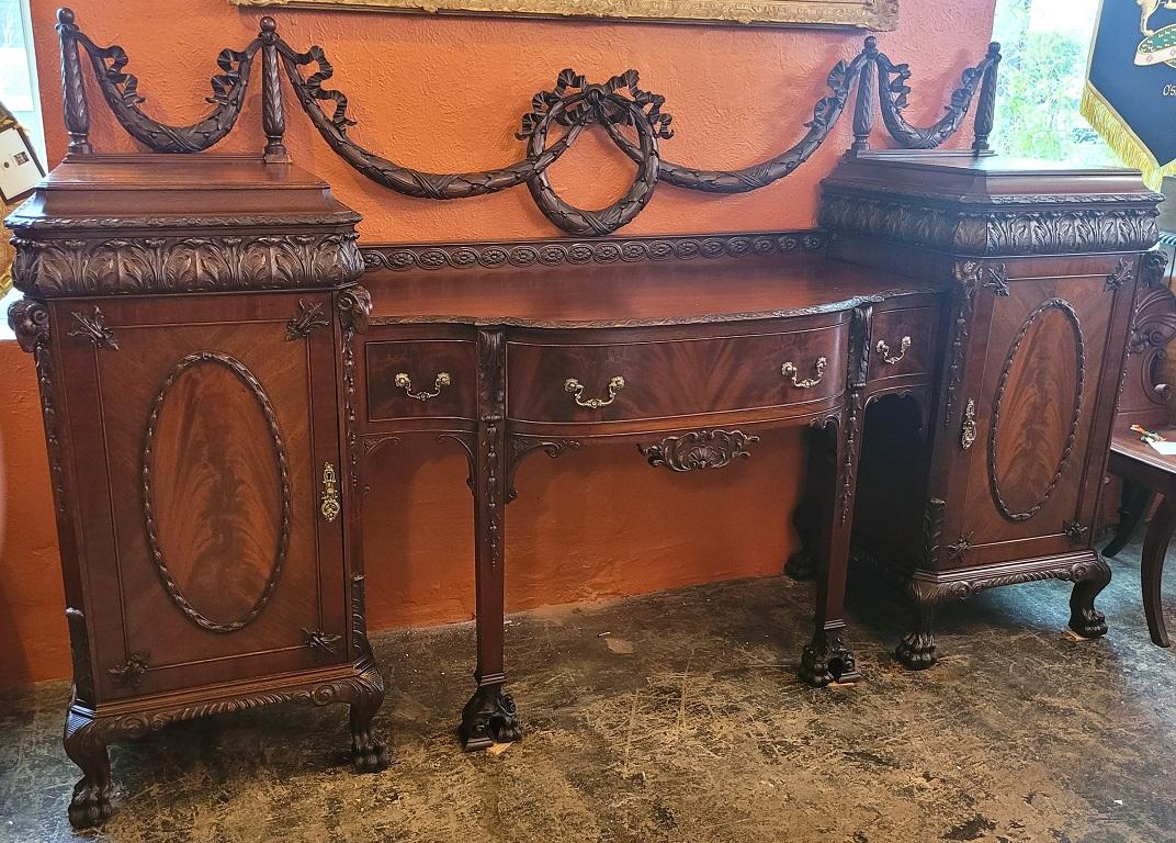 Early 20C Exceptional Chippendale Irish Georgian Style Sideboard by S Hille For Sale 9