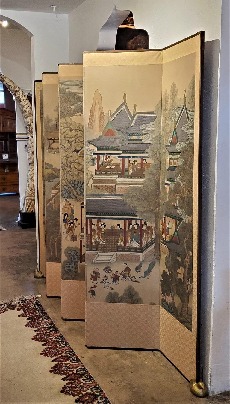 Early 20th Century Korean 8-Panel Hand Painted Screen For Sale 3