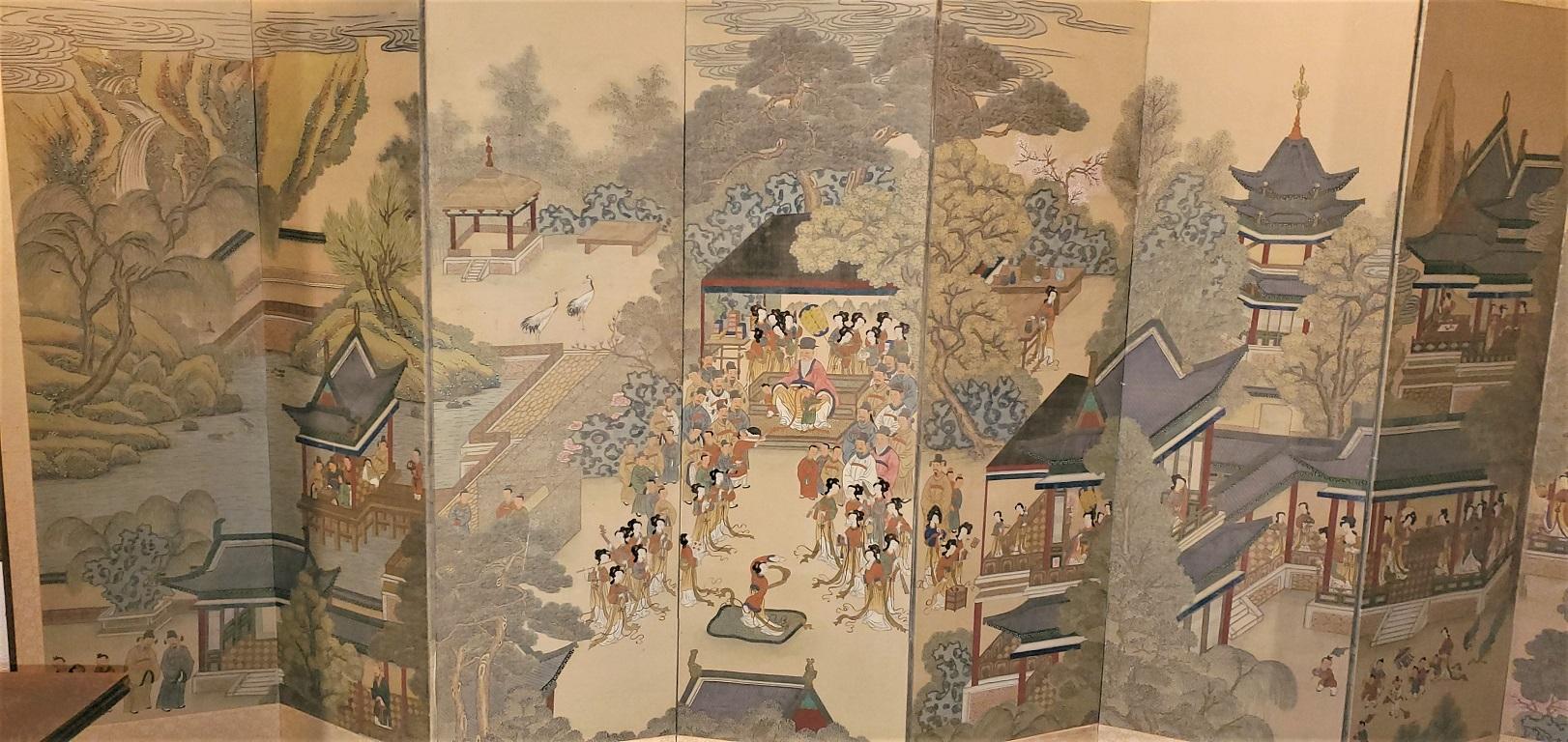 Exceptional Early 20C Korean 8 Panel Hand-painted Silk Screen/Divider For Sale 4