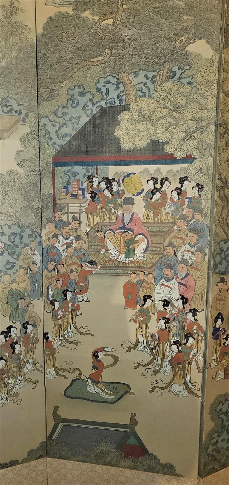 Exceptional Early 20C Korean 8 Panel Hand-painted Silk Screen/Divider For Sale 5