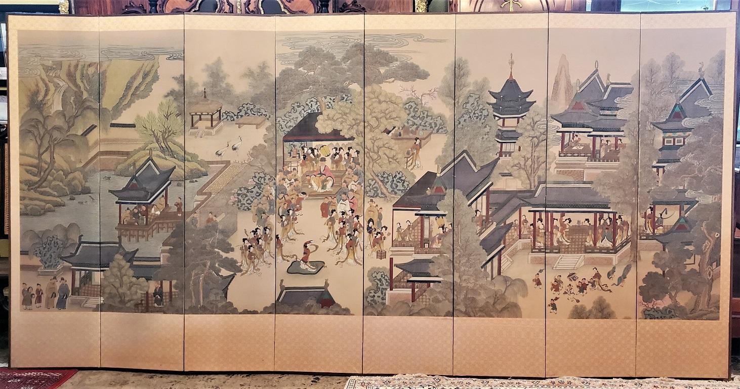 Early 20th Century Korean 8-Panel Hand Painted Screen For Sale 9