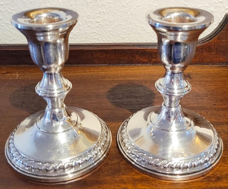 Edwardian Early 20C Pair of Sterling Silver Columbia Weighted Candlesticks For Sale