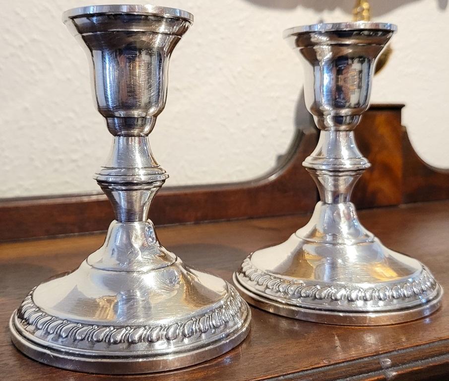 Edwardian Early 20C Pair of Sterling Silver Columbia Weighted Candlesticks