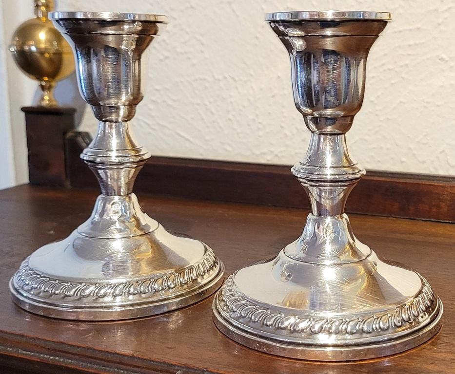 Cast Early 20C Pair of Sterling Silver Columbia Weighted Candlesticks For Sale