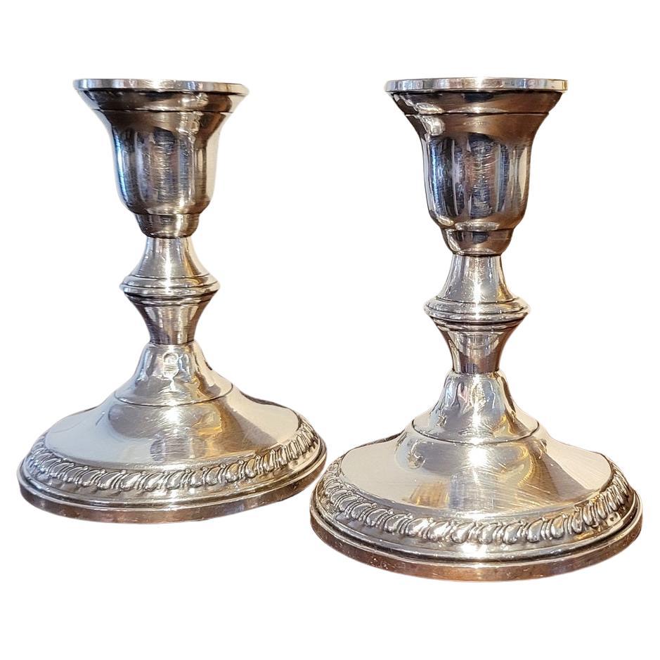 Early 20C Pair of Sterling Silver Columbia Weighted Candlesticks For Sale