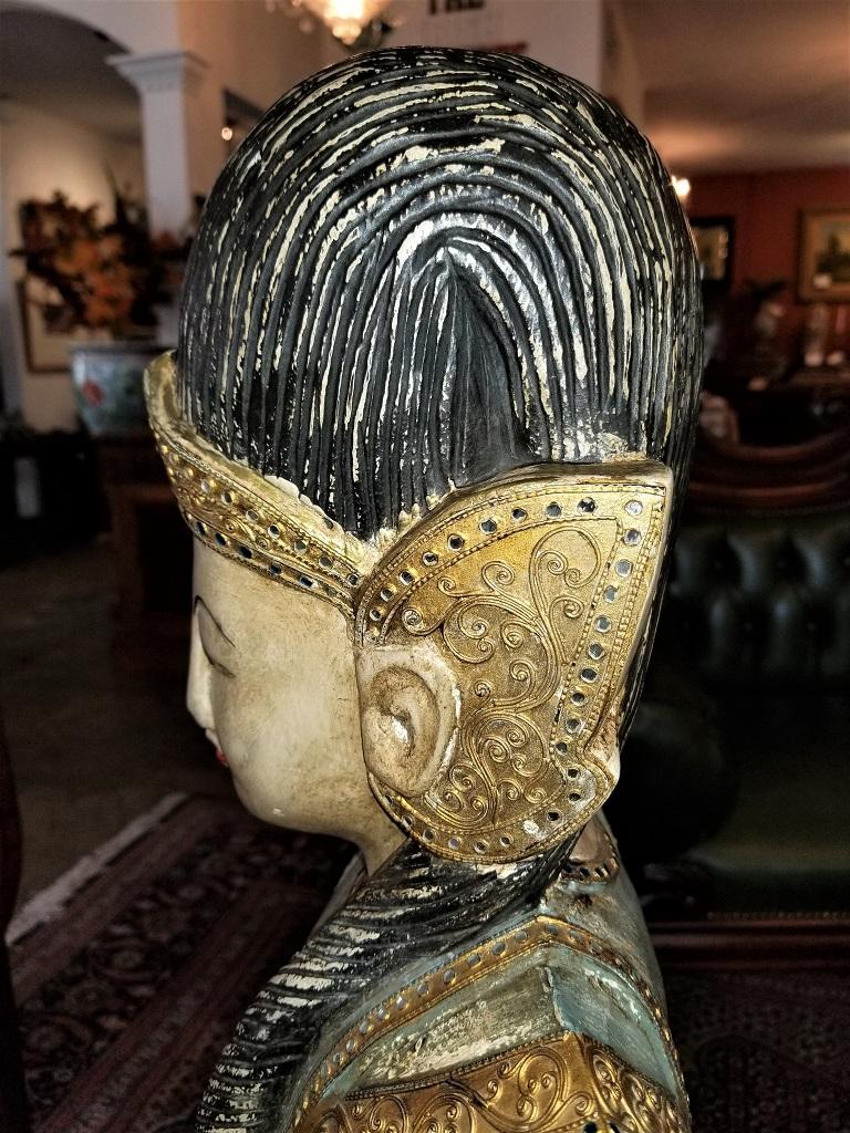 Hand-Painted Early 20th Century Thai Goddess Polychrome Statue For Sale
