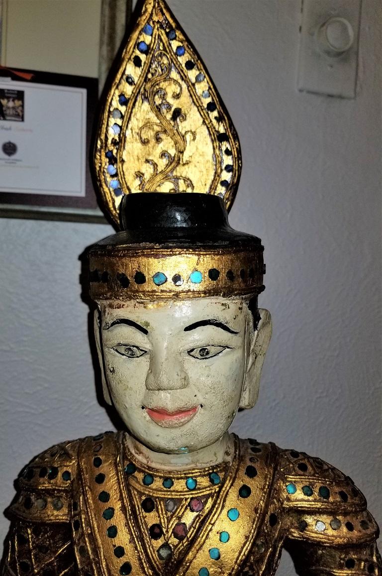 Early 20th Century Thai Seated Boy Emperor Polychrome Statue In Good Condition For Sale In Dallas, TX