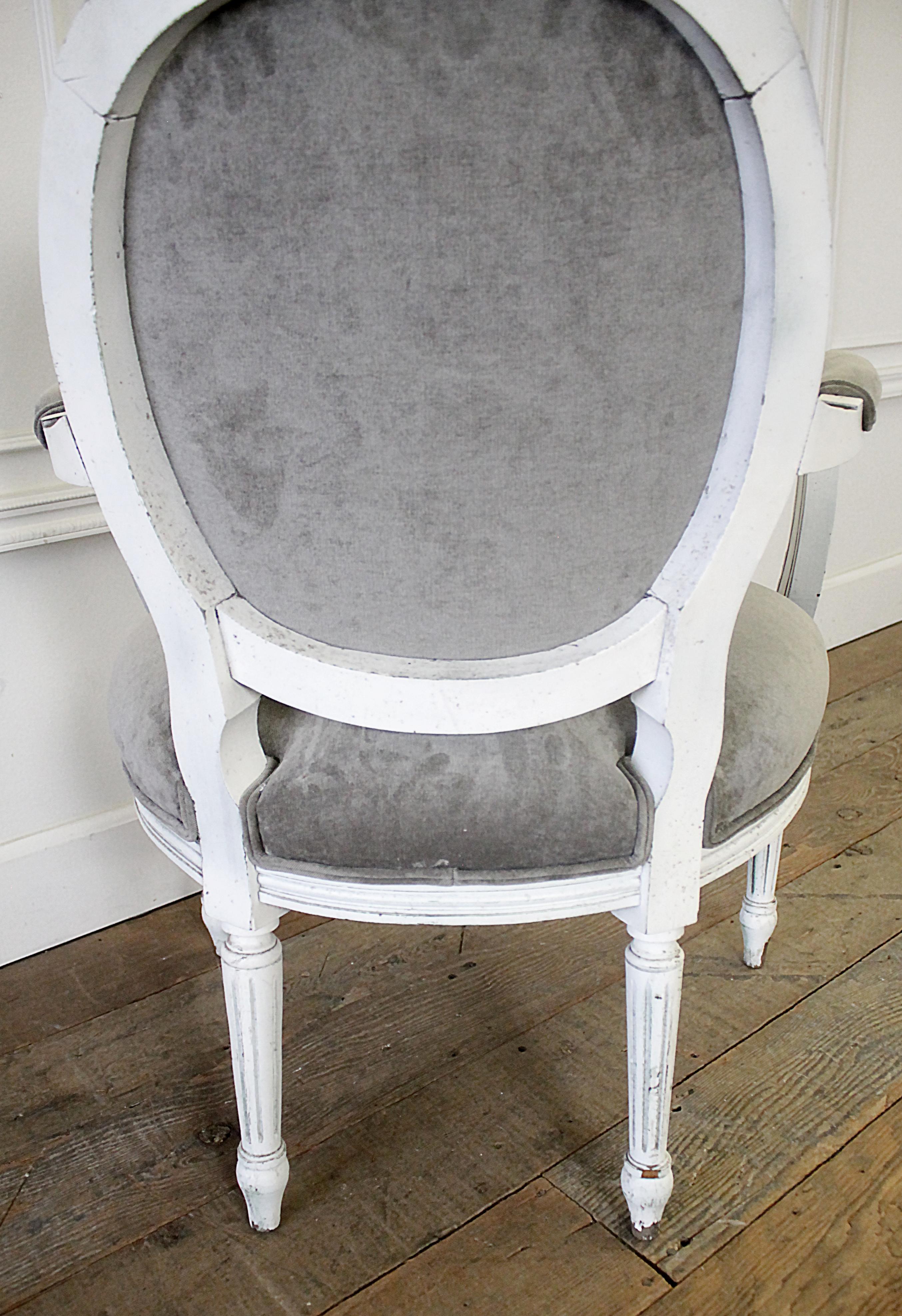 Early 20h Century Carved and Painted French Louis XVI Style Open Armchair 5