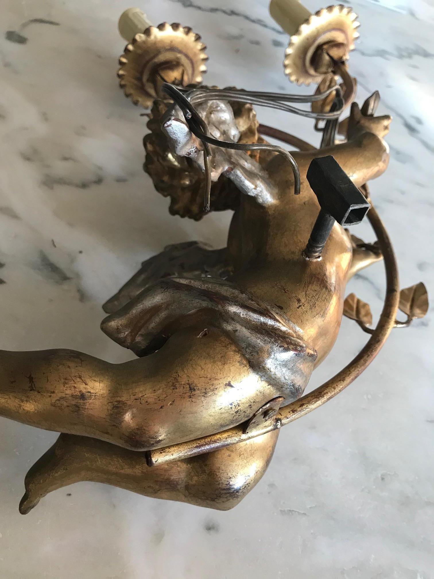 Early 20th Century French Golden Wood Pair of Angel Sconces 5