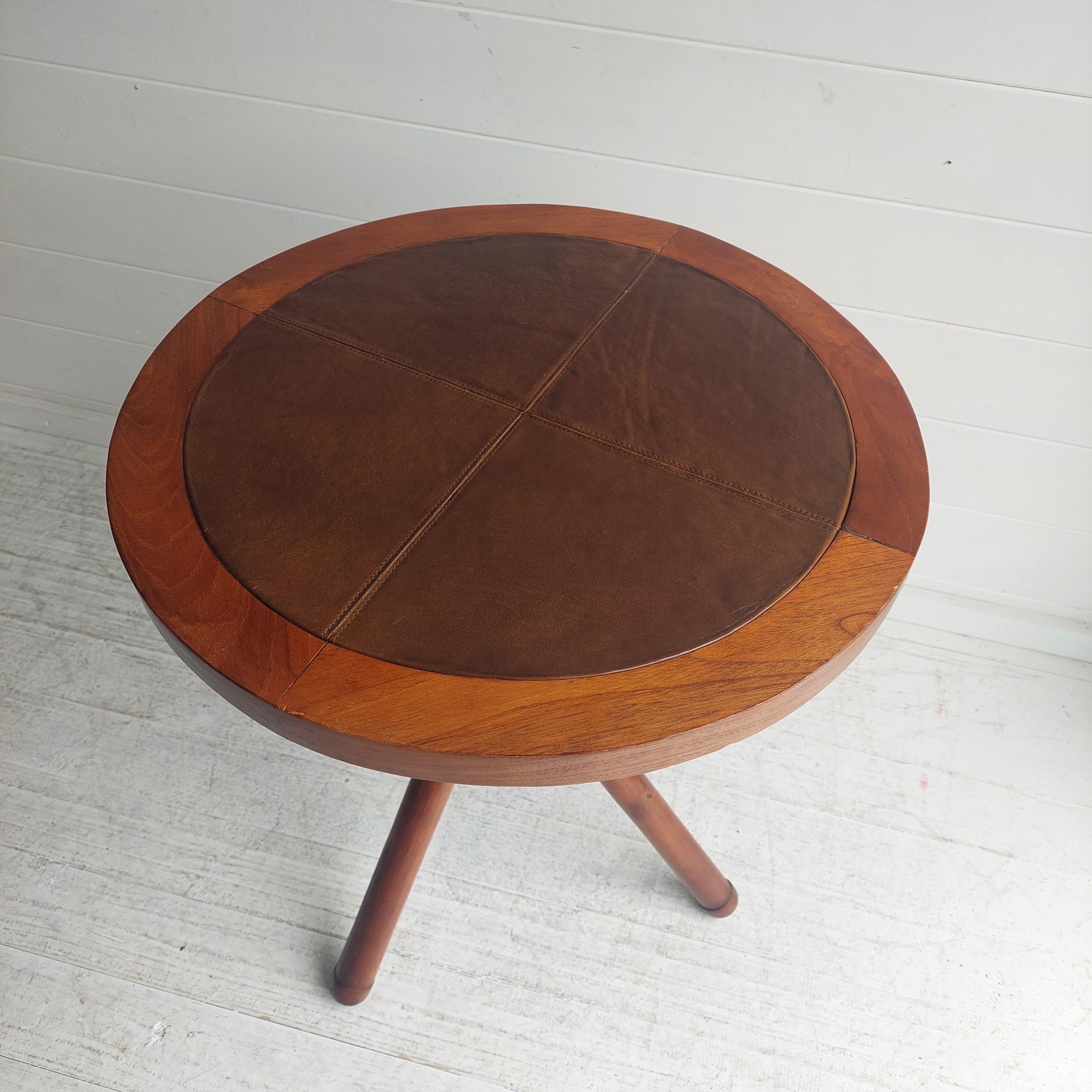Campaign Early 20t century Folding tripod campaign  teak and leather  side Table, 40s