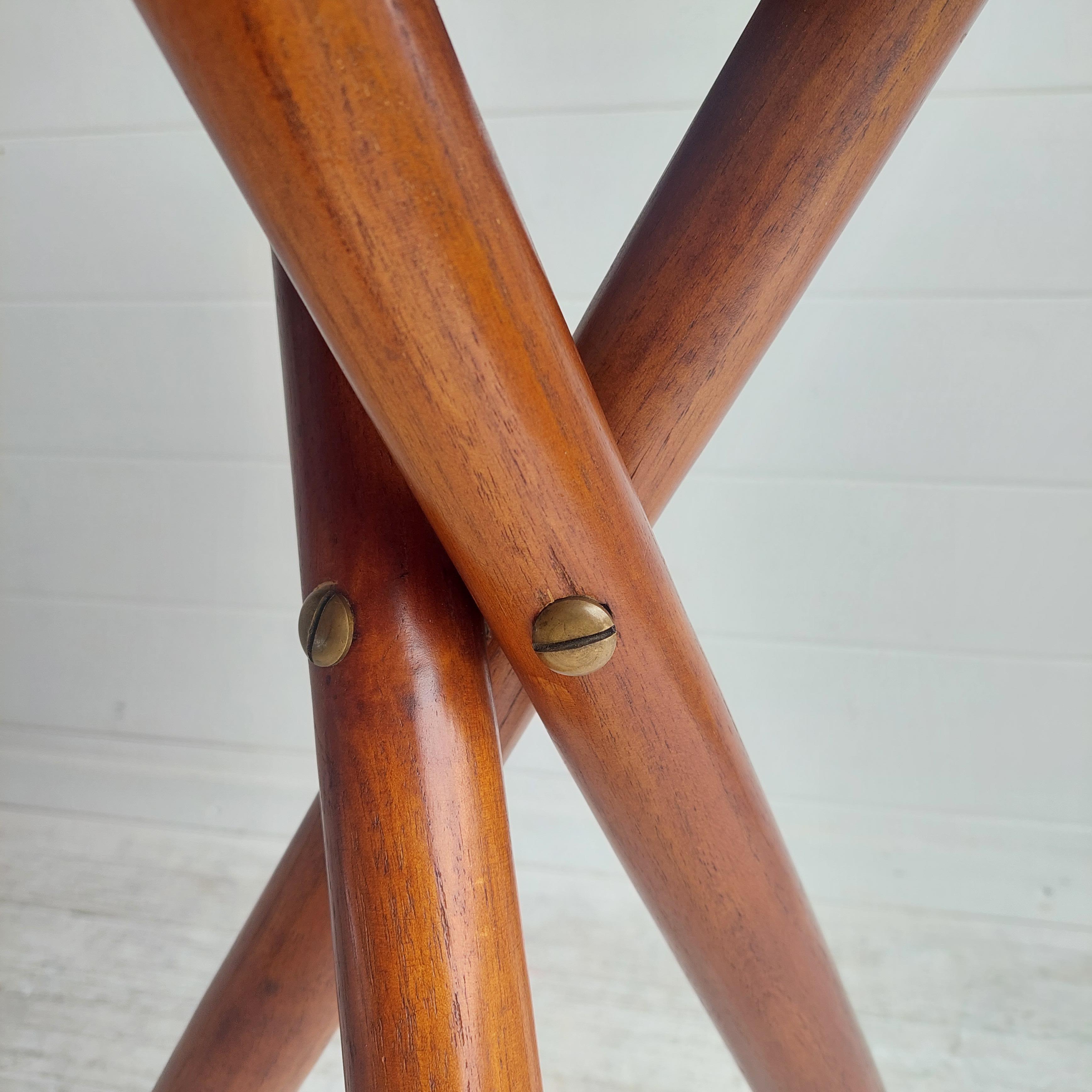 Early 20t century Folding tripod campaign  teak and leather  side Table, 40s In Good Condition In Leamington Spa, GB