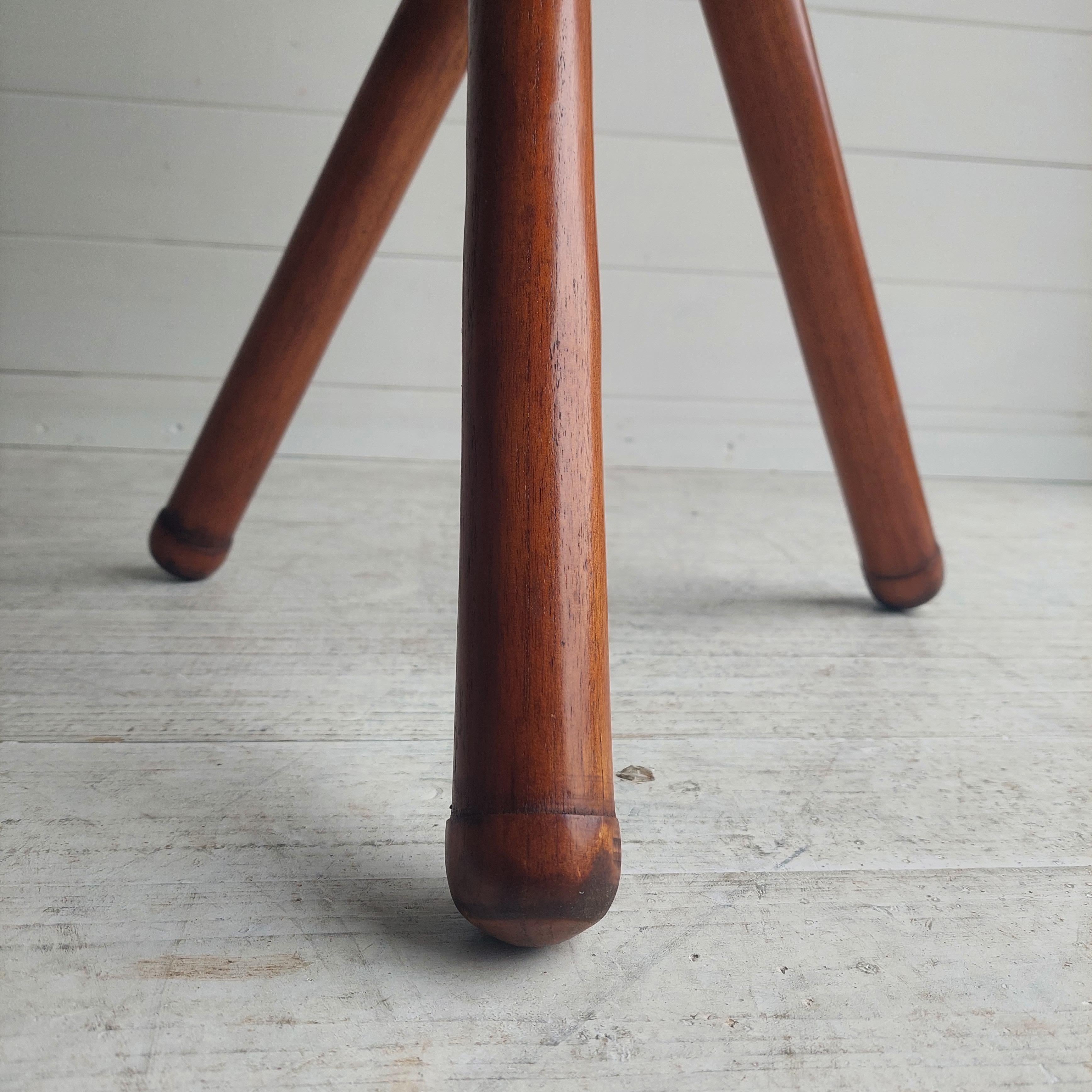 20th Century Early 20t century Folding tripod campaign  teak and leather  side Table, 40s