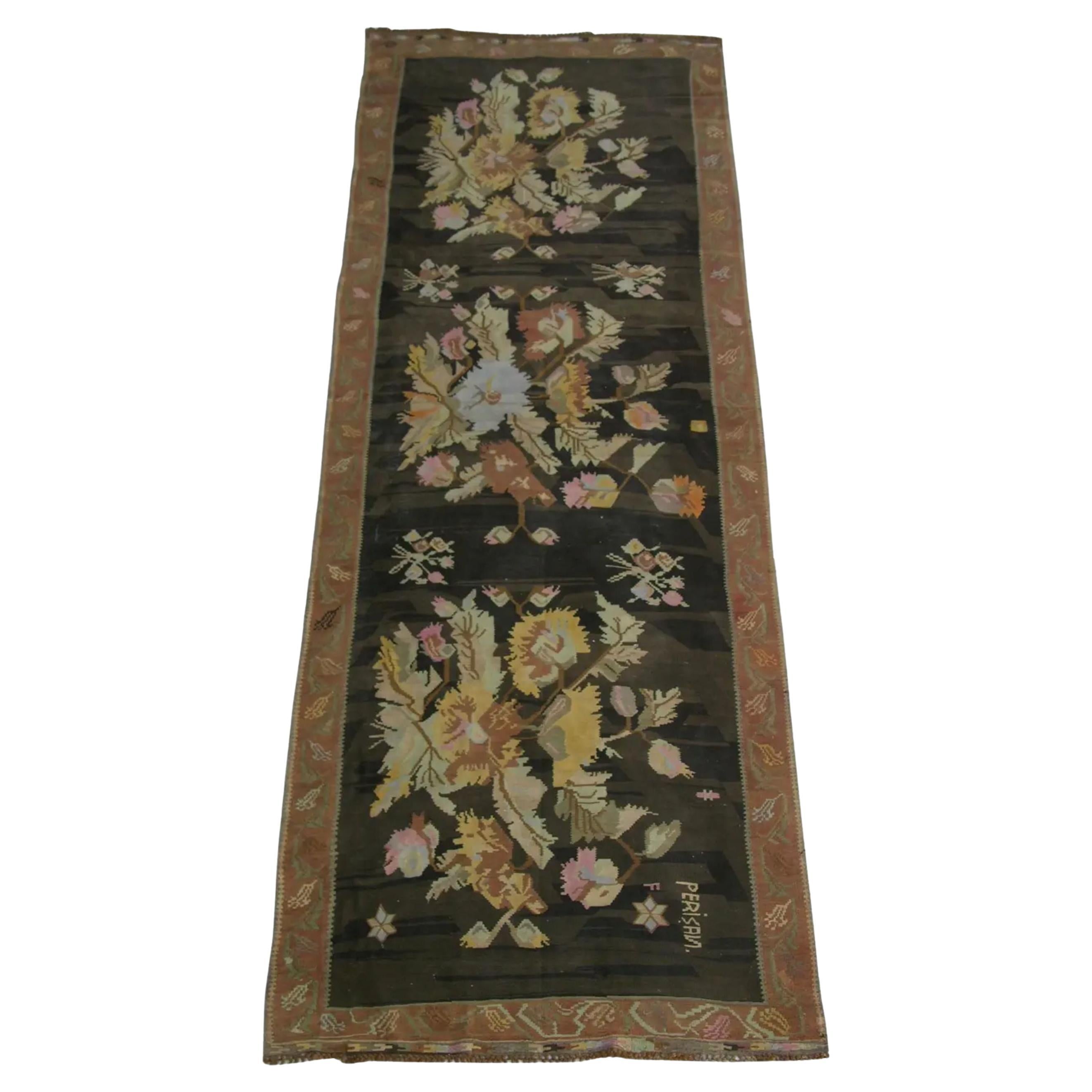 Early 20th Antique Floral Style Flat Weave Kilim Rug For Sale