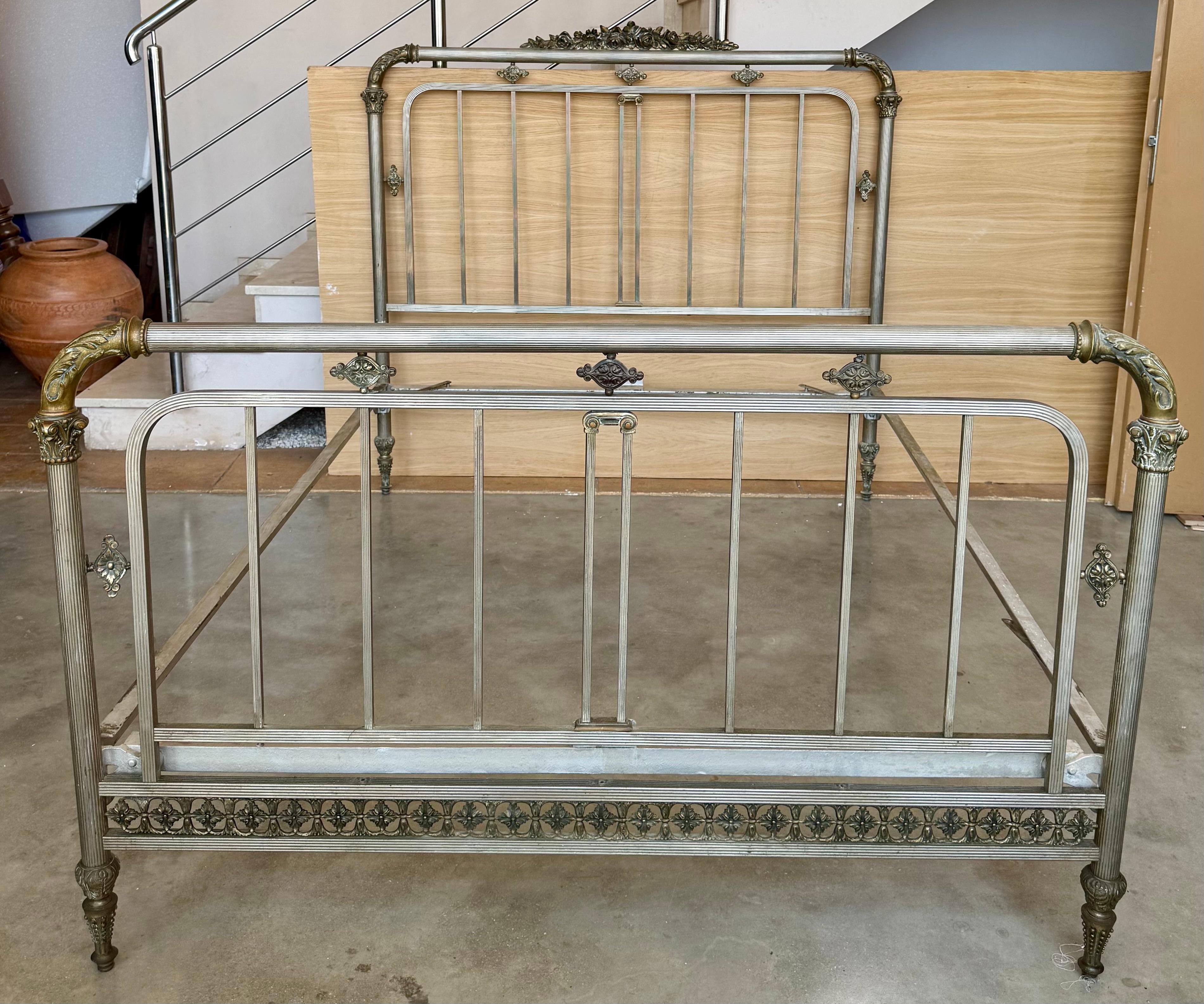 Spanish Early 20th Antique French Brass  & Bronze Bed , Doble Size For Sale