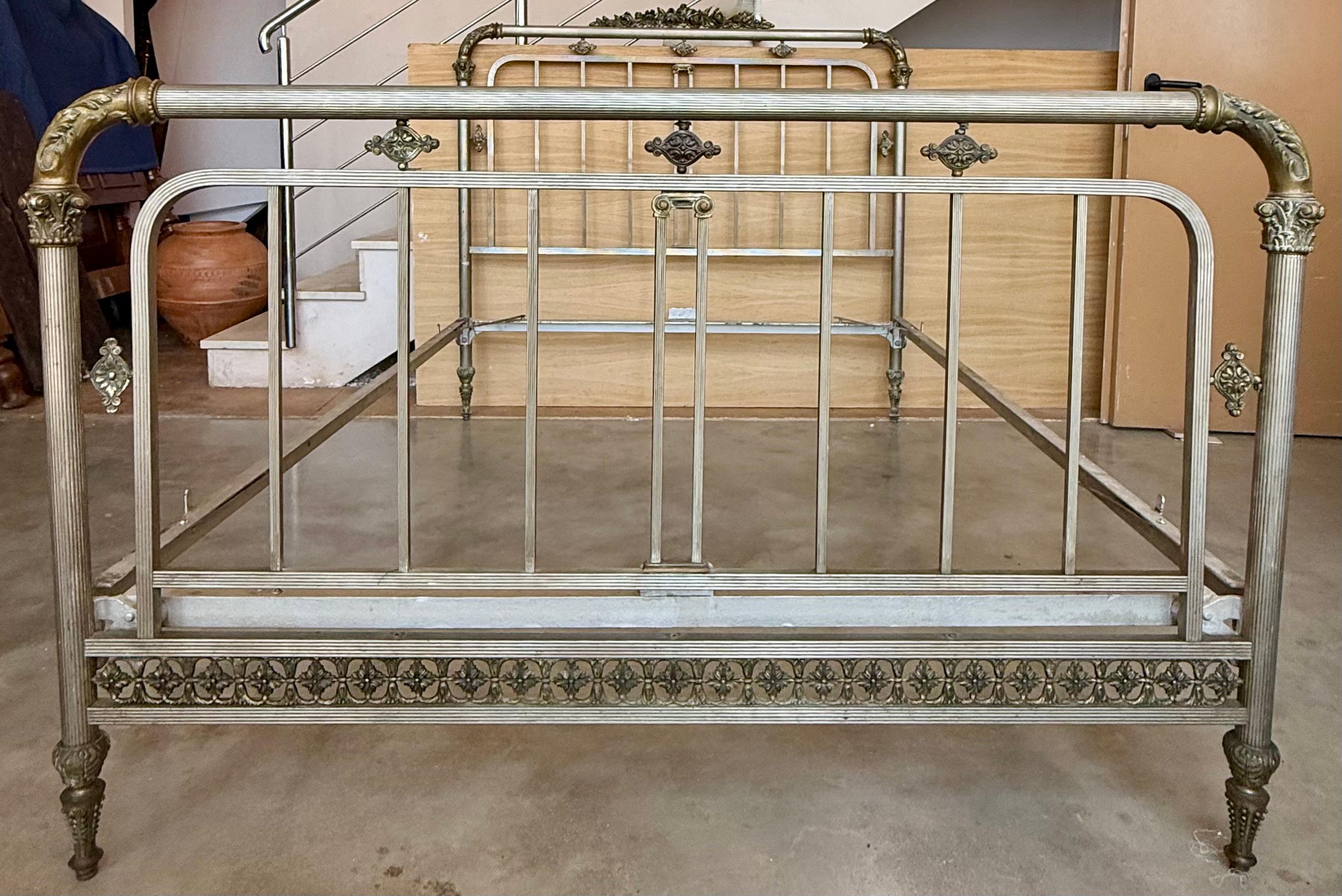 20th Century Early 20th Antique French Brass  & Bronze Bed , Doble Size For Sale