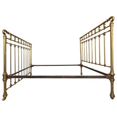 Early 20th Antique French Brass  & Bronze Bed , Queen  Size