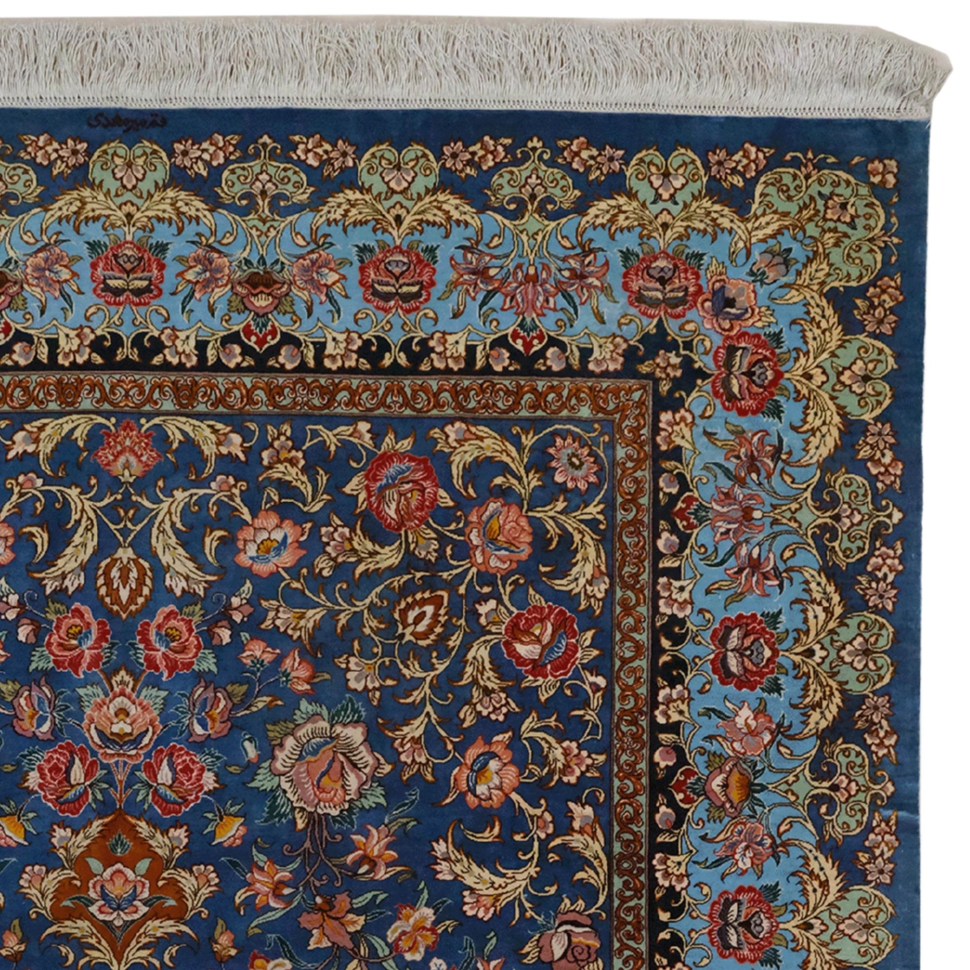 Hand-Woven Early 20th Antique Signed Silk Qum Rug For Sale