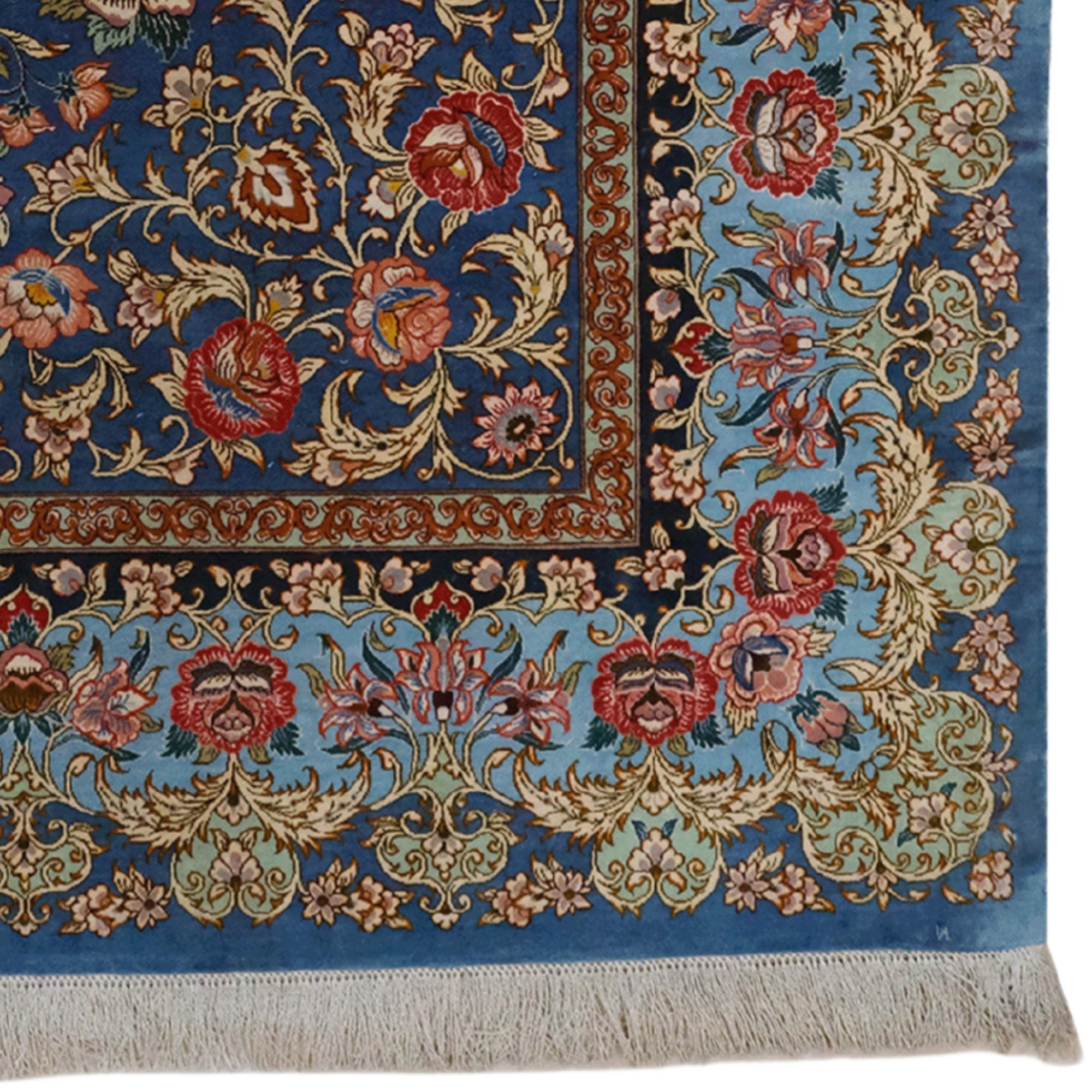 Early 20th Antique Signed Silk Qum Rug In Good Condition For Sale In Sultanahmet, 34