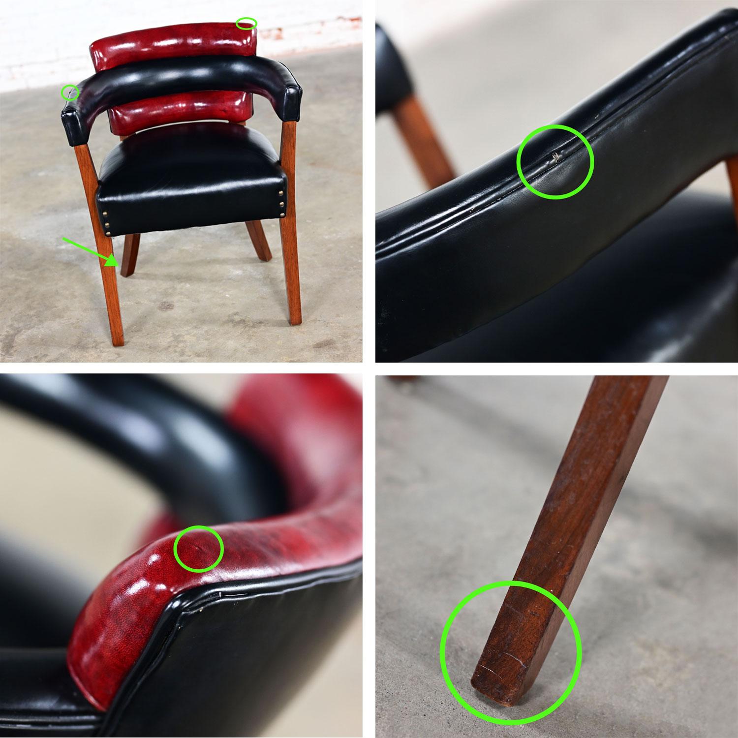 Early 20th Art Deco Dining Chairs Set 8 with Red & Black Leather & Wood Frames For Sale 8