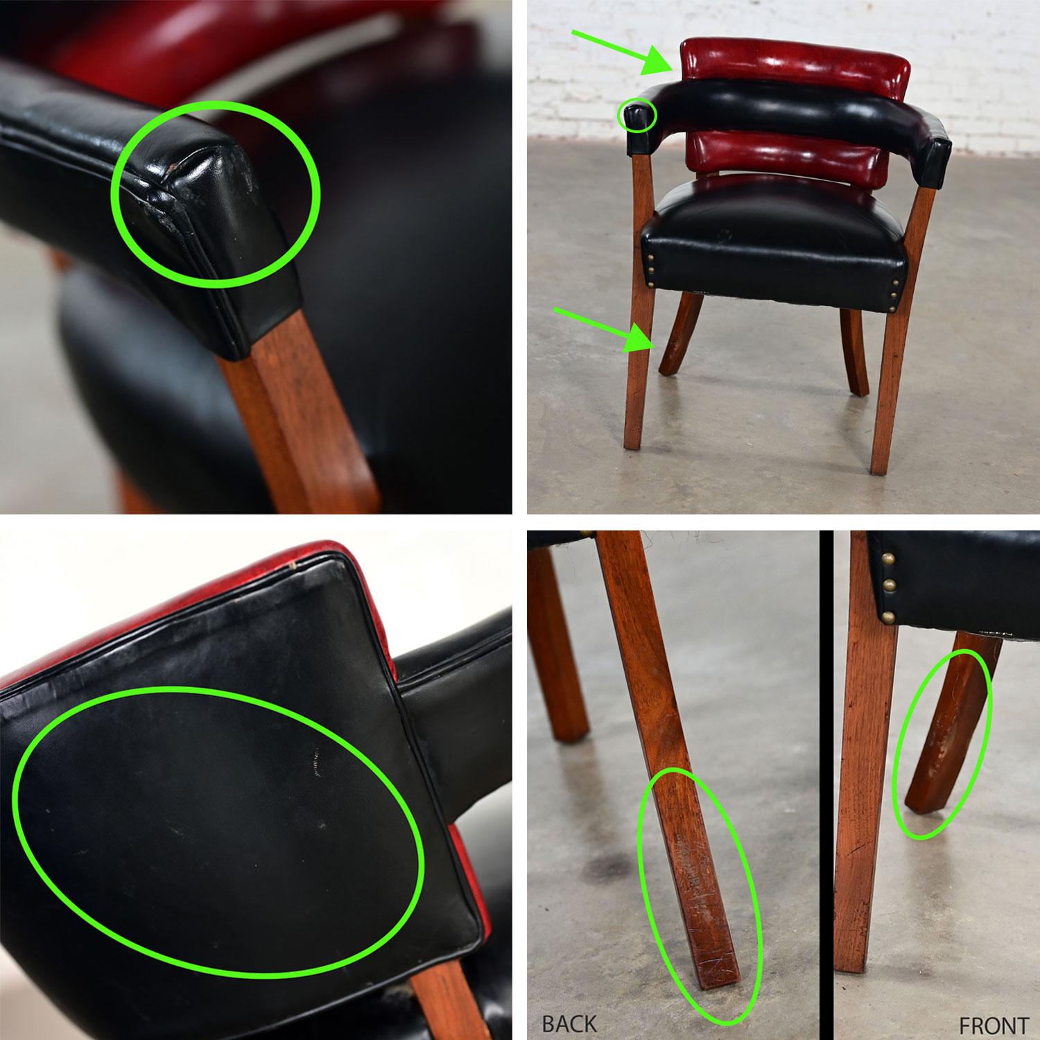 Early 20th Art Deco Dining Chairs Set 8 with Red & Black Leather & Wood Frames For Sale 9