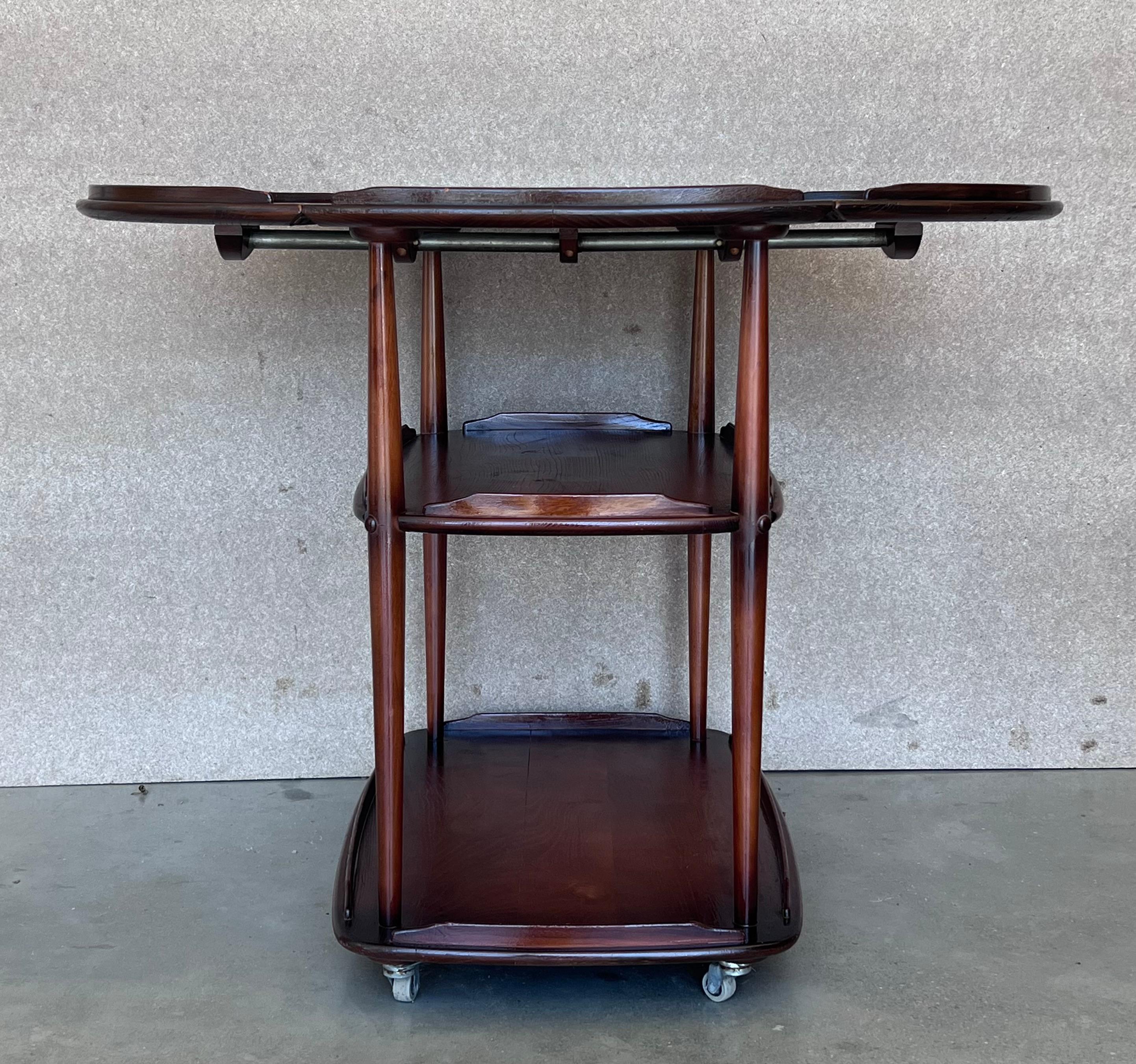 Early 20th Bar Cart with Three Tier and Two Leafs Convertible in Tea Table For Sale 2