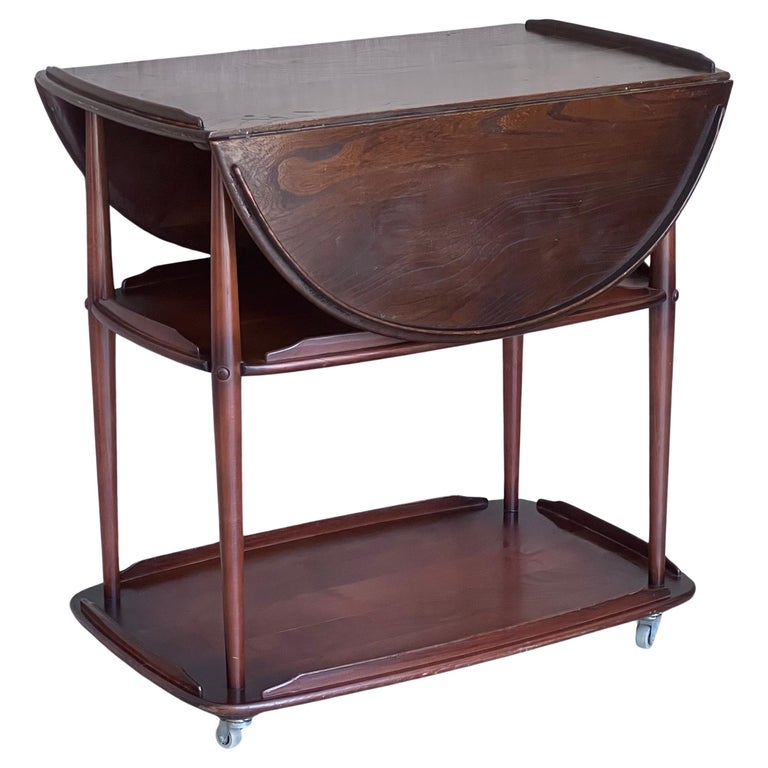 Chariot à Cocktails Vintage En Chêne Style Mid-Century - Table Roulante D'appoint Idéale Pour Salon