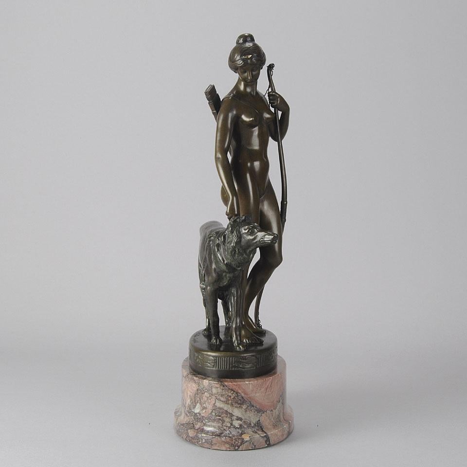 Bronzegruppe mit dem Titel Diana der Jägerin von A Muller-Crefeld aus dem frühen 20. Jahrhundert (Deutsch) im Angebot