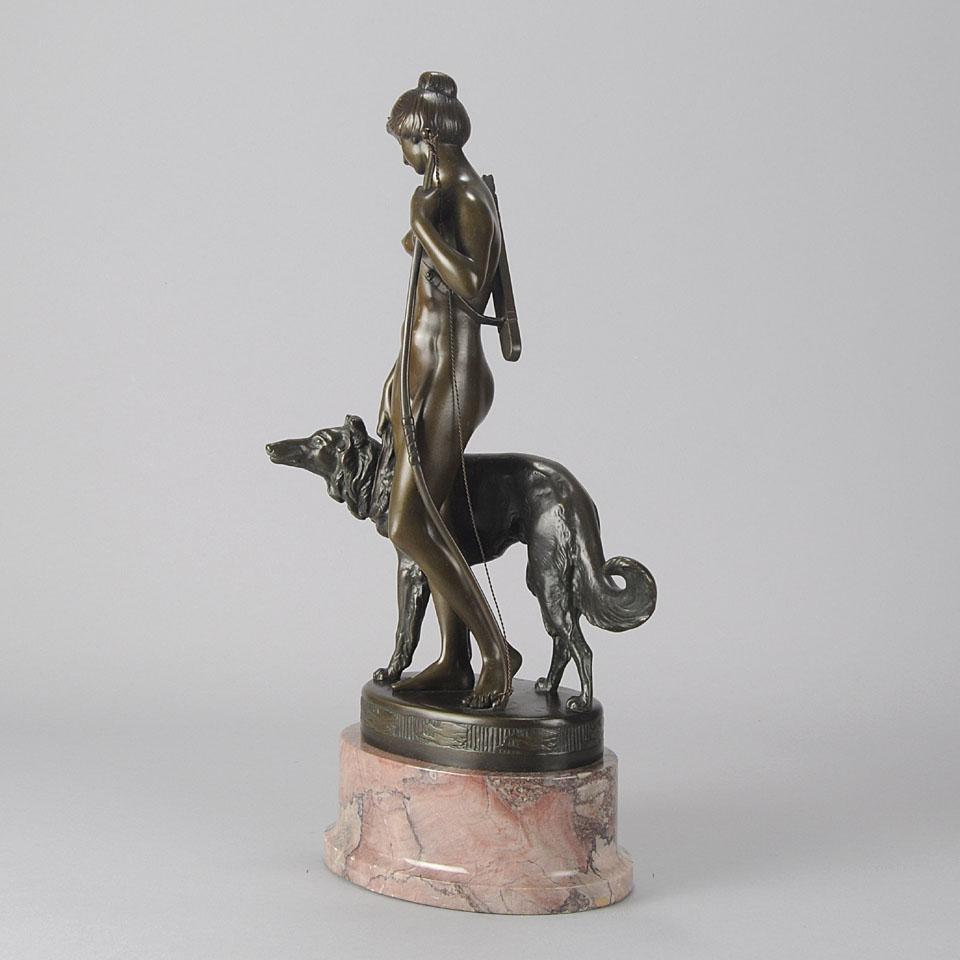 Groupe en bronze du début du 20e siècle intitulé Diana The Huntress par A Muller-Crefeld en vente 1