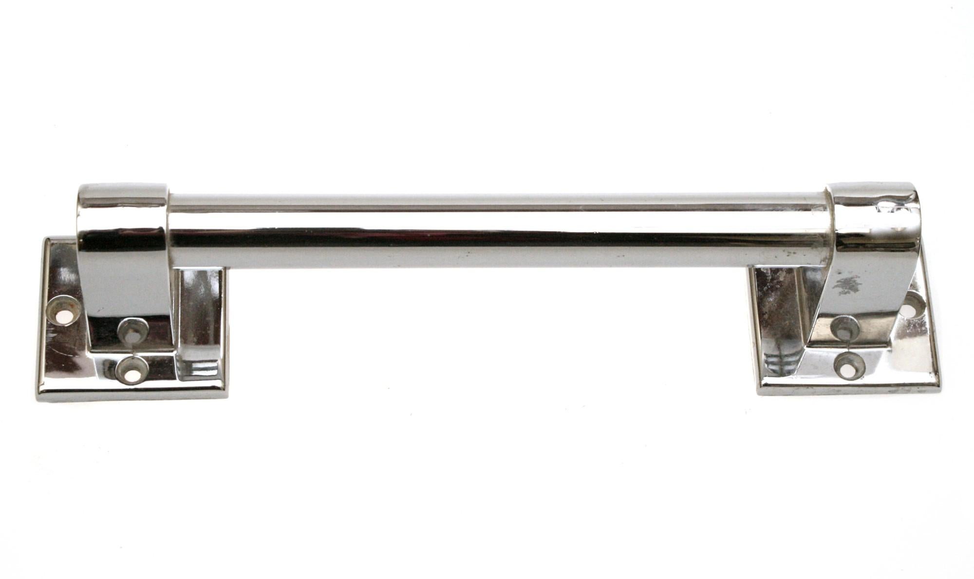 Early 20th Century Modern chrome plated brass towel holder. Made by Hallmack. This can be seen at our 400 Gilligan St location in Scranton, PA. Measure: 10.75 in.