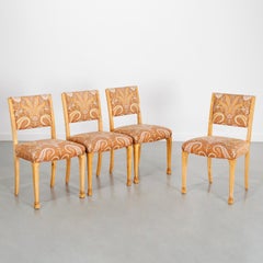 Early 20th C. 4 Swedish Grace Style Blonde Wood Side Chairs with Paisley Fabric