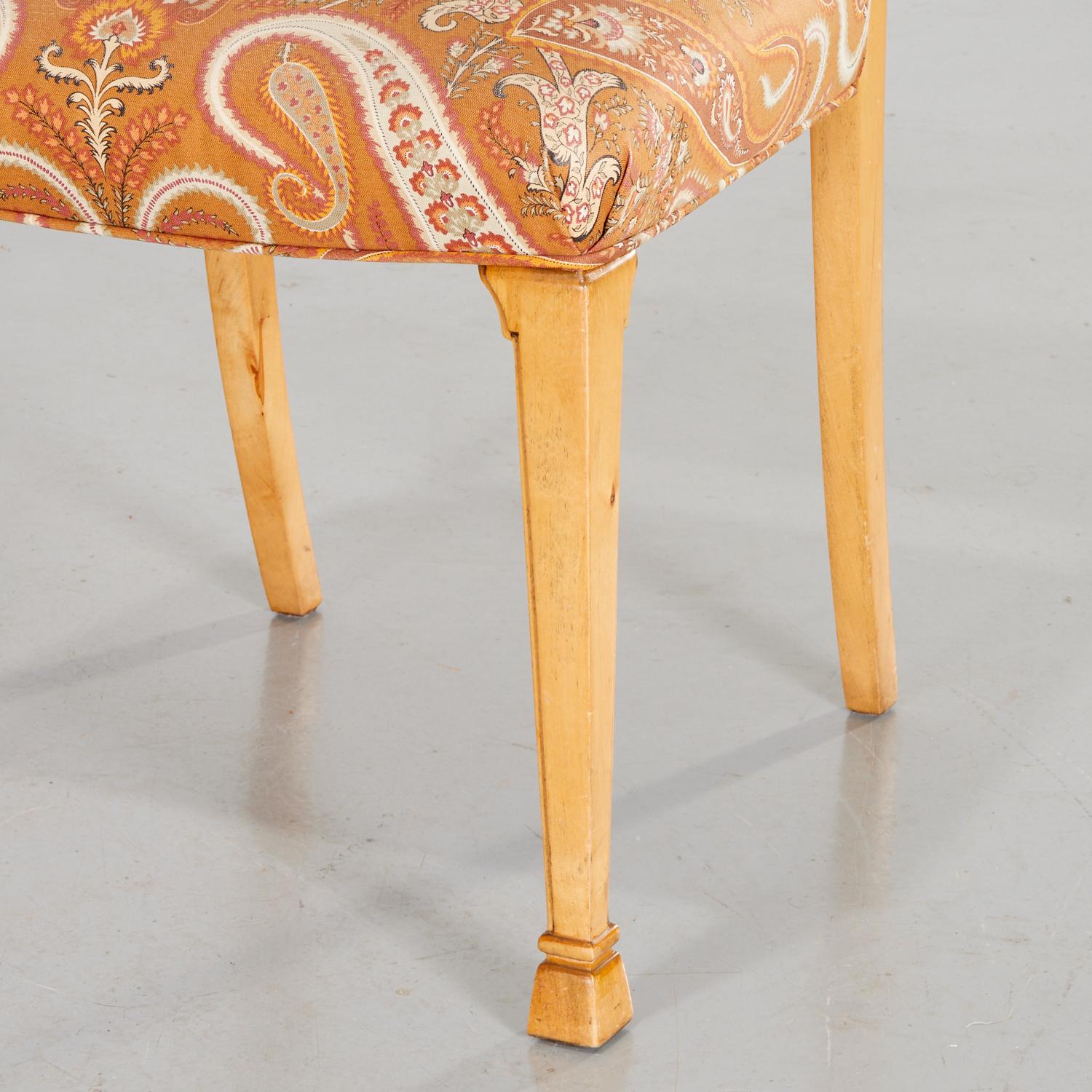 Hand-Crafted Early 20th C. 4 Swedish Grace Style Blonde Wood Side Chairs with Paisley Fabric For Sale