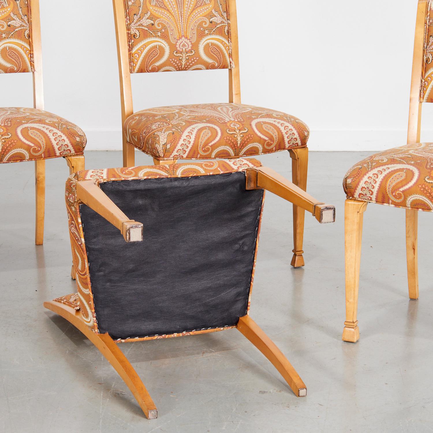 Mid-20th Century Early 20th C. 4 Swedish Grace Style Blonde Wood Side Chairs with Paisley Fabric For Sale