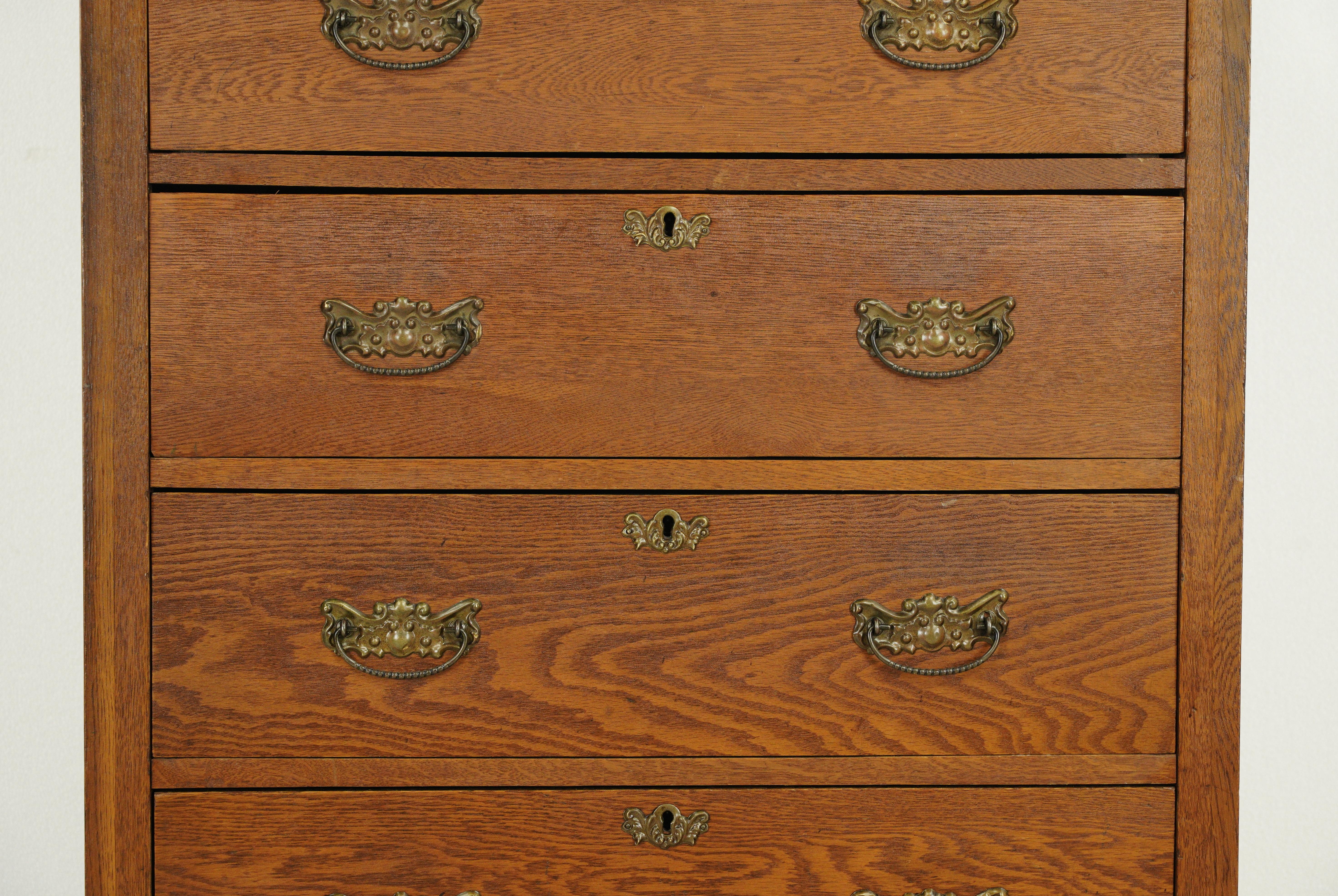 American Early 20th C 5 Dovetailed Drawer Oak Highboy Dresser For Sale