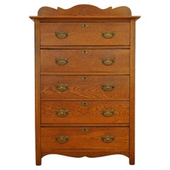Used Early 20th C 5 Dovetailed Drawer Oak Highboy Dresser