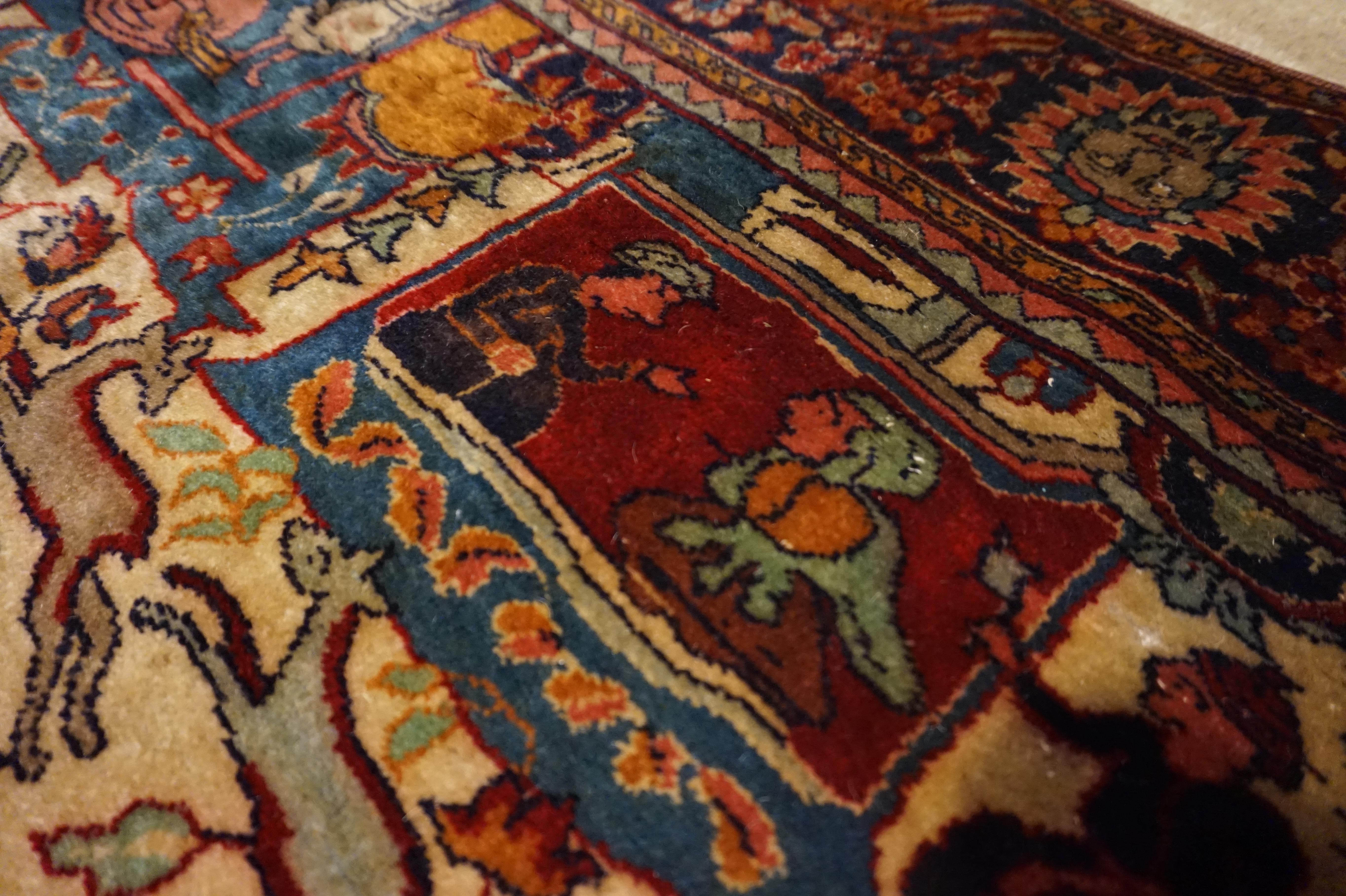 19th C. Agra Rug with Maharaja and Hunting Scene Tigers, Elephants Symbolism For Sale 4