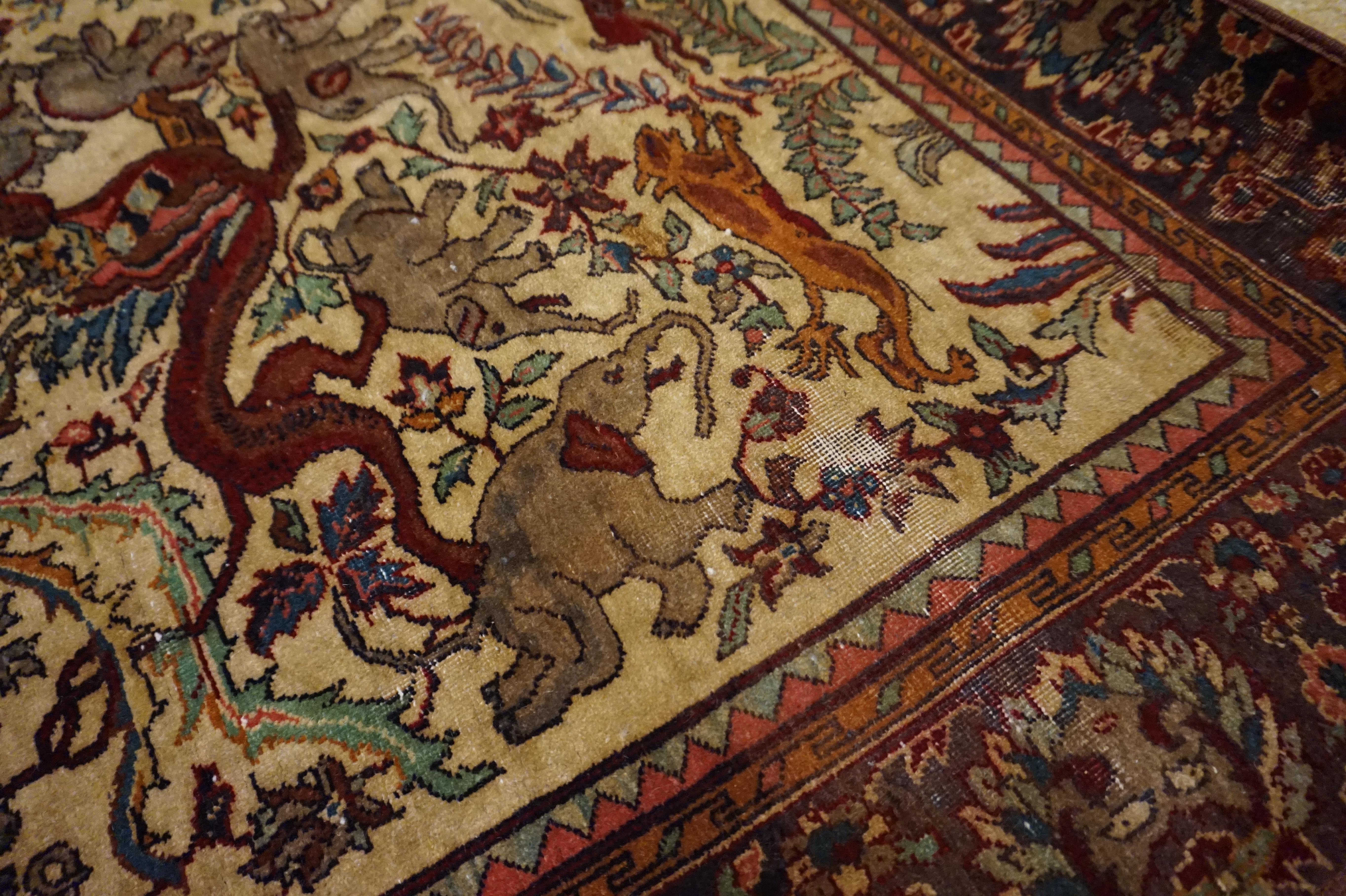 19th C. Agra Rug with Maharaja and Hunting Scene Tigers, Elephants Symbolism For Sale 10