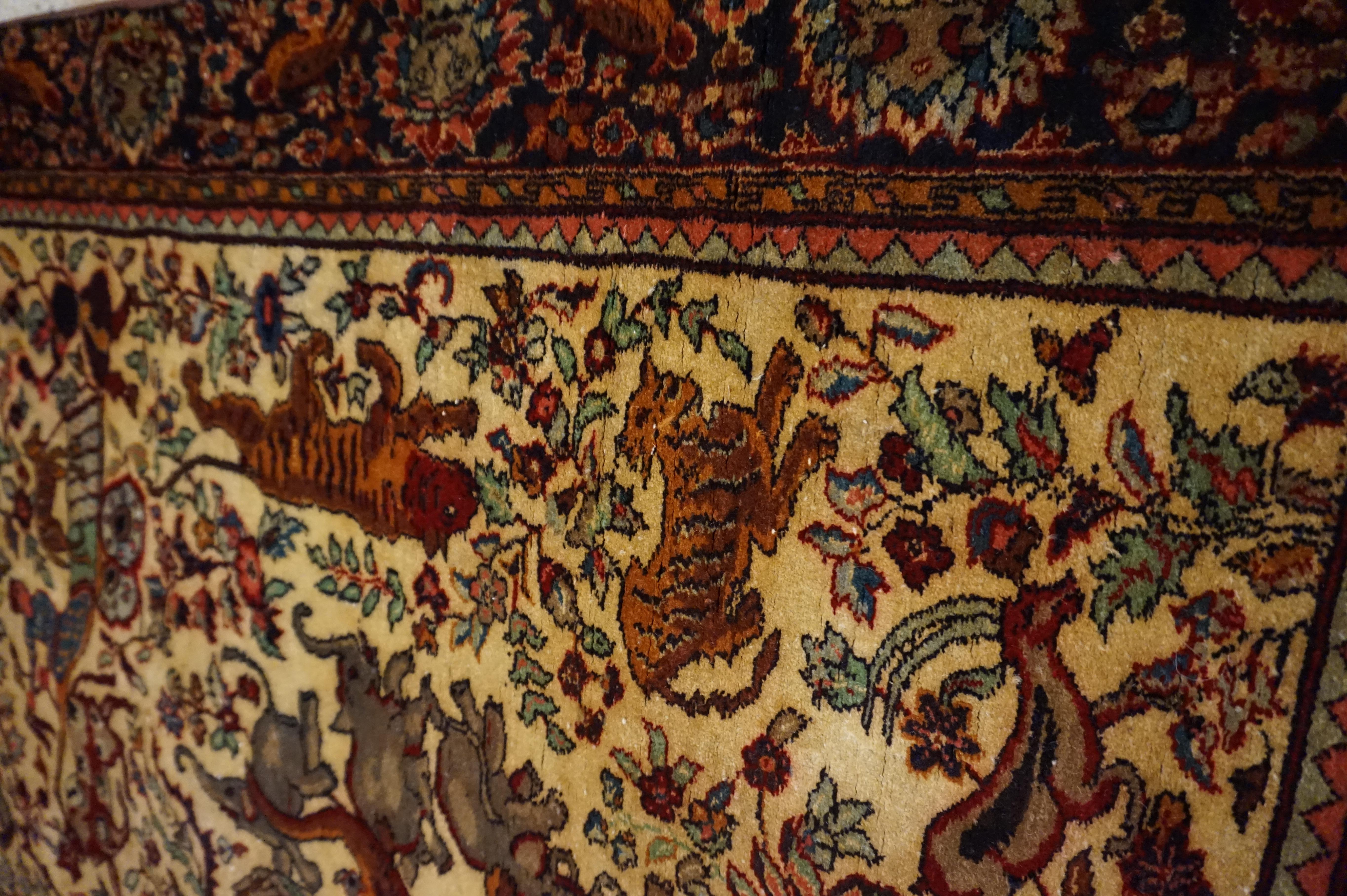19th C. Agra Rug with Maharaja and Hunting Scene Tigers, Elephants Symbolism In Good Condition For Sale In Vancouver, British Columbia