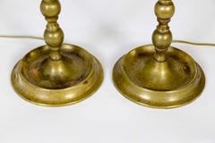 Early 20th Century American Colonial Brass Candlestick Lamps ‘Pair’