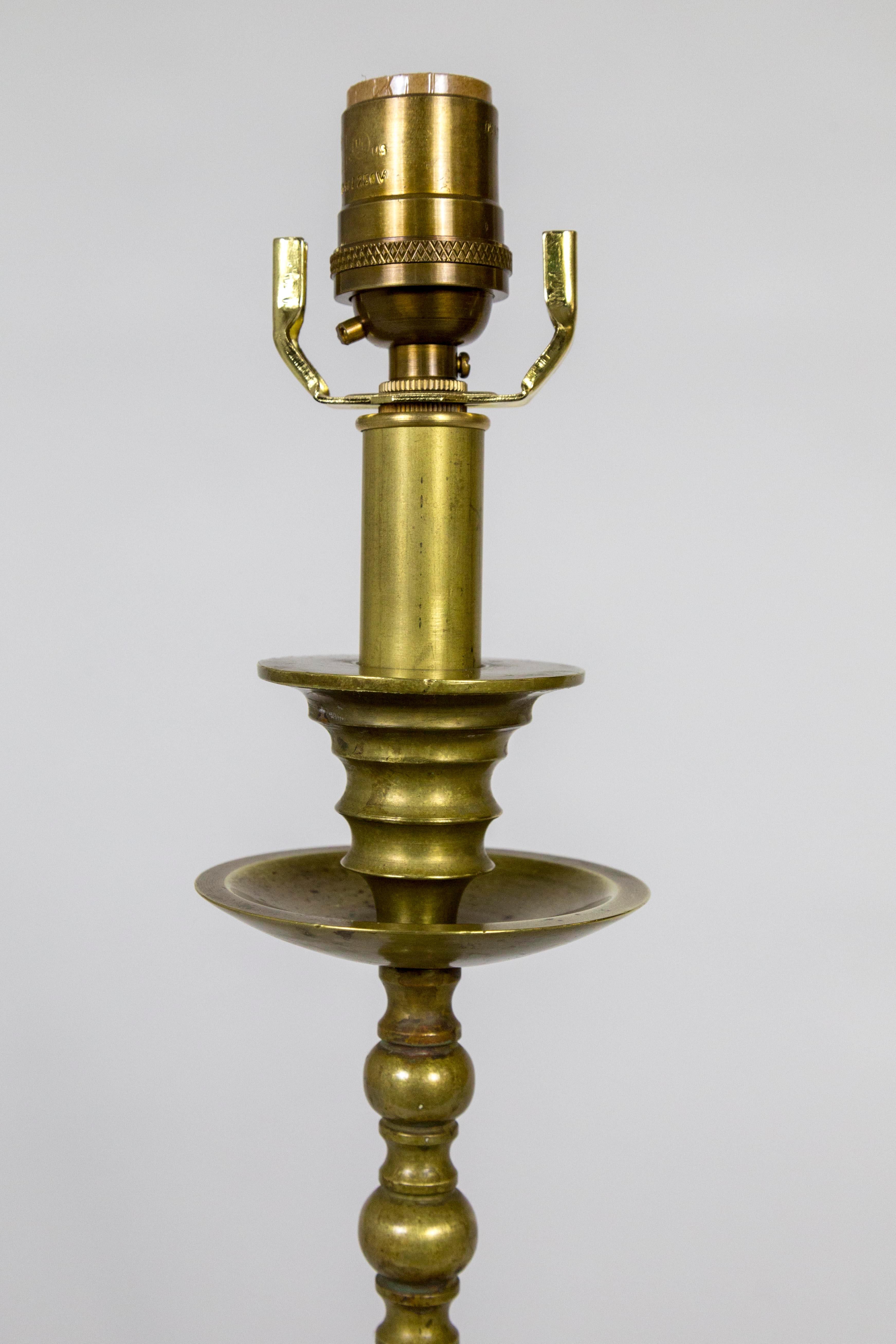 North American Early 20th Century American Colonial Brass Candlestick Lamps ‘Pair’